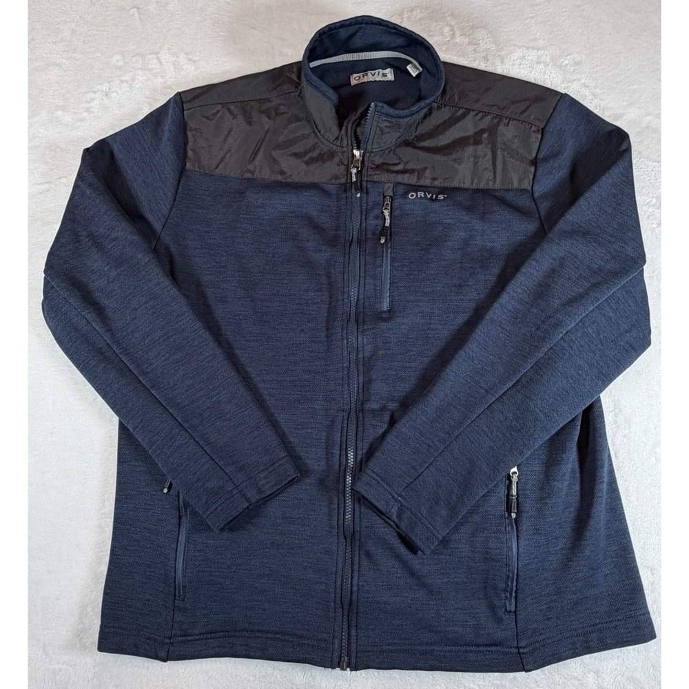 Orvis Jacket Men's Large Blue Gray Full Zip‎ Fleece Outdoor Performance Pockets
